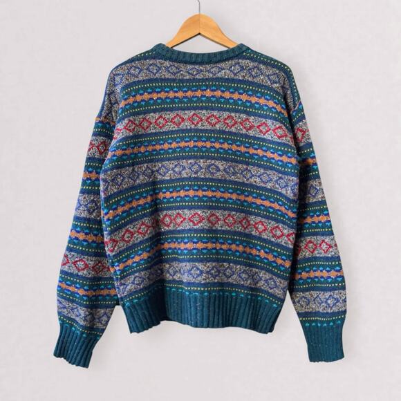 80s Fair Isle Wool Grandpacore Sweater Heritage Apres Ski Grunge Cabincore M - Picture 10 of 12
